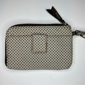 Thirty-One Slim Soft Brown and Cream Polka Dot Wristlet